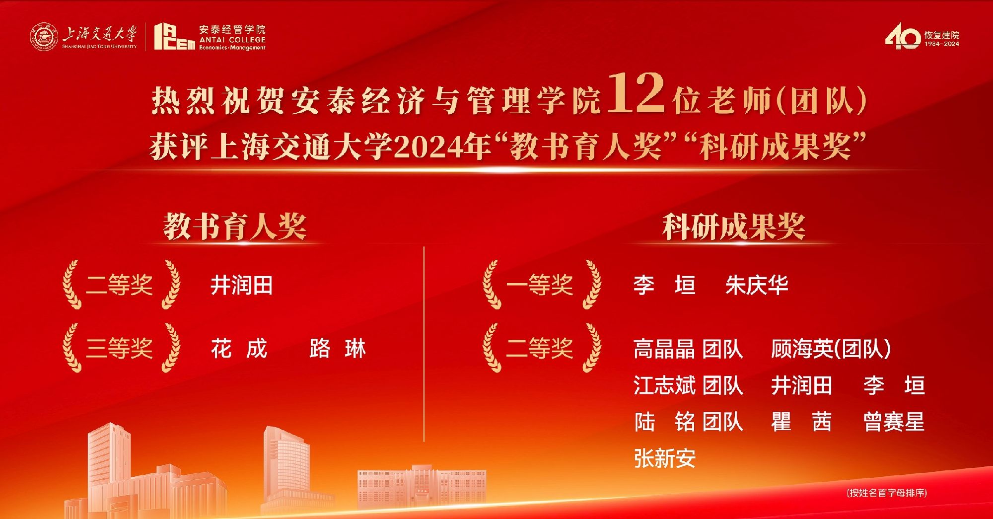 祝贺！安泰12位老师（团队）获评77779193永利官网“教书育人奖”“科研成果奖”